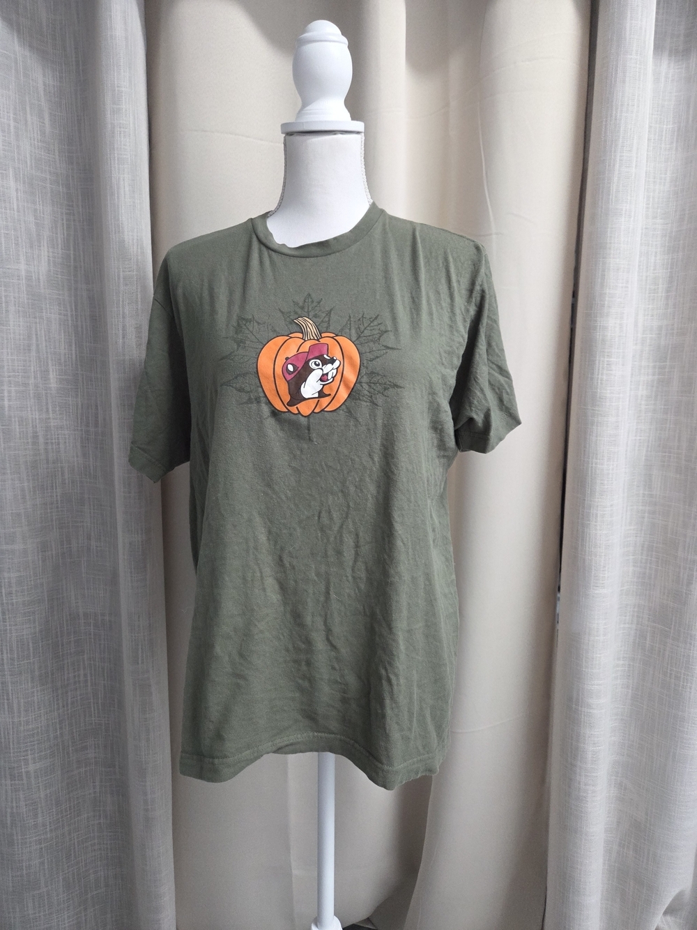Buc-ee's Olive Green Graphic Tee Pumpkin Thankful Thanksgiving Size L